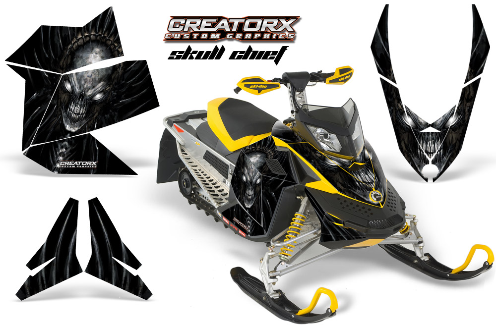 Skidoo REV XP Graphics Kit Skull Chief Silver Yellow